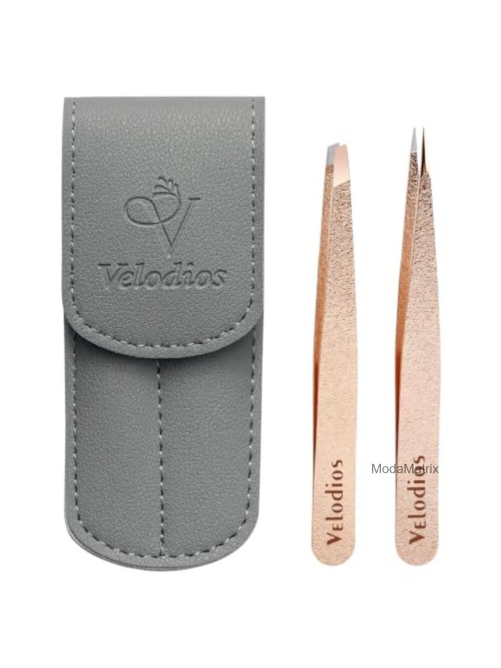 Precision Eyebrow Tweezers Set Slant Pointed Tips Stainless Steel Case